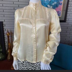 SOLD Vintage 70's-80's ivory satin long sleeve button-up blouse by Jessica's G